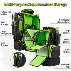 BLISSWILL large fishing backpack rod holders in use illustrate quick rod access during fishing