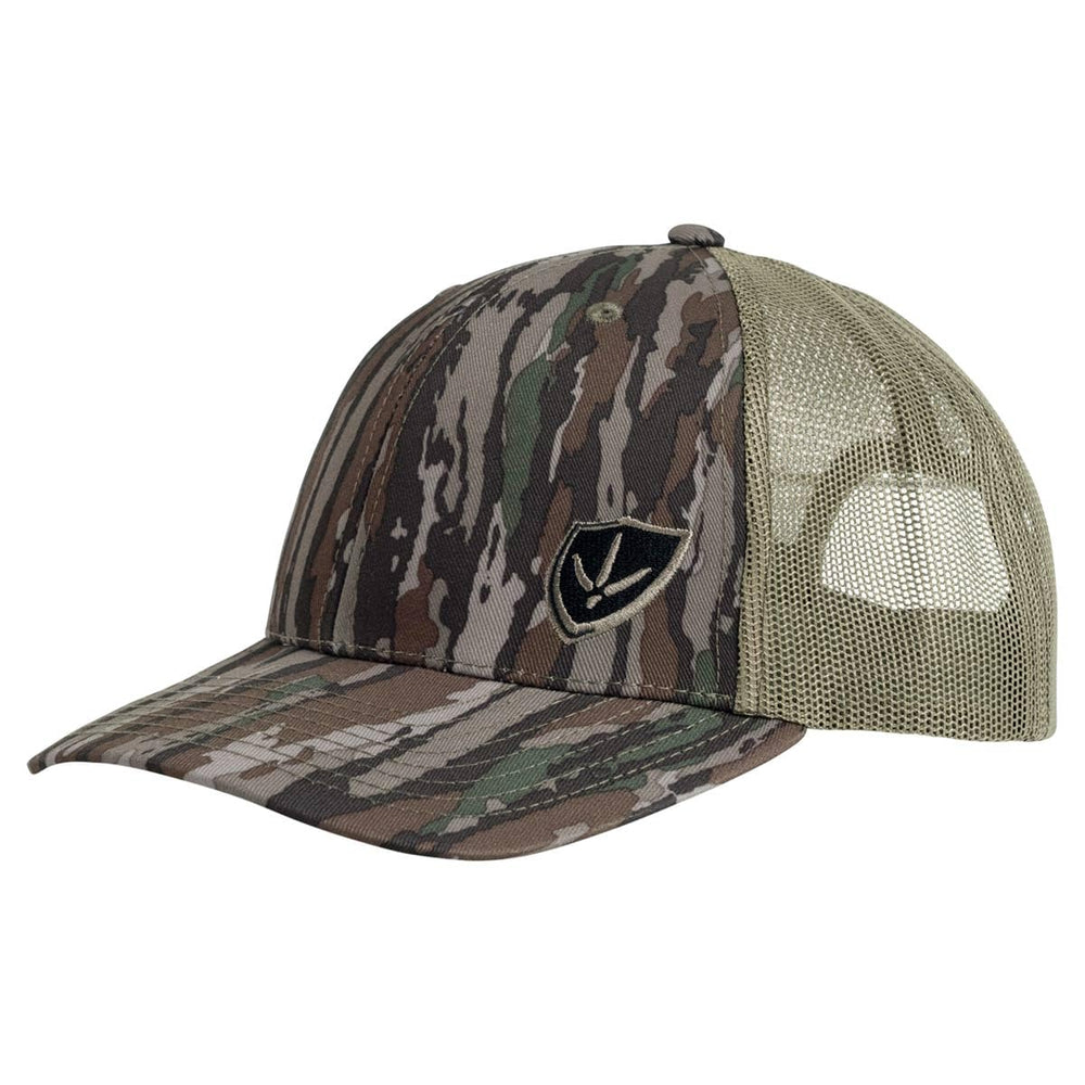 BLOCKER OUTDOORS Finisher turkey hat front view highlights stealthy camo and lightweight comfort.