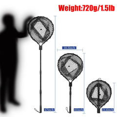 Blue Billow collapsible aluminum handle net for compact storage and extended reach.