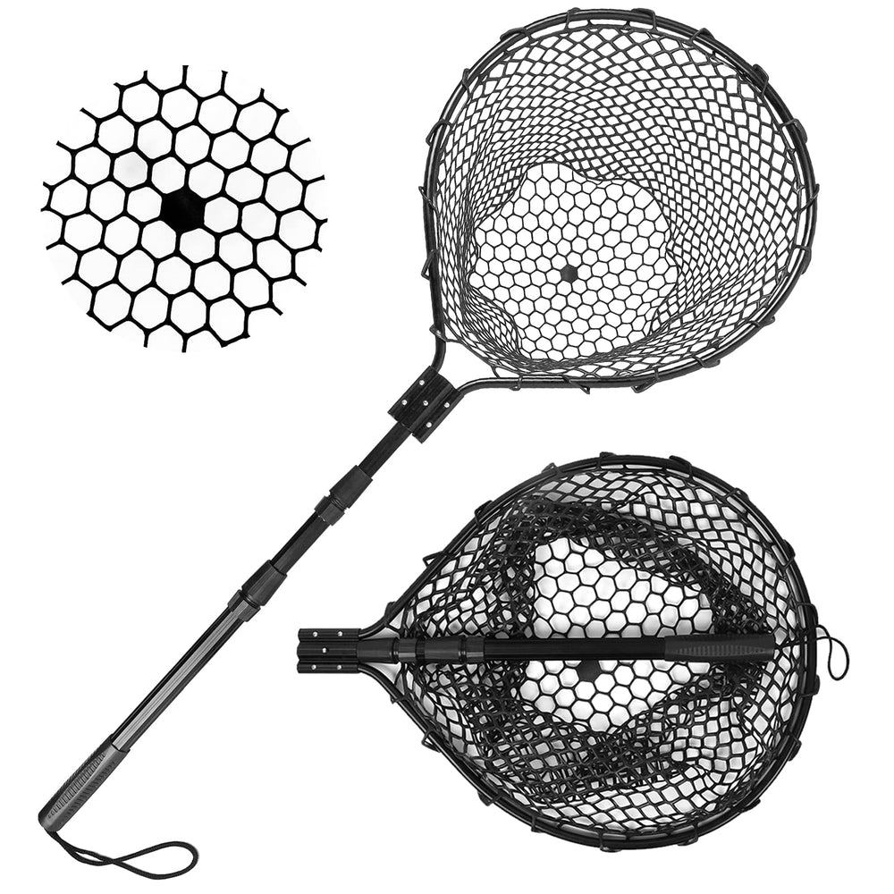 Blue Billow rubber fishing net with large folding hoop for easy big-fish landings.