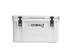 Blue Coolers Cobalt 55-Quart ice chest with open lid for easy camping access.