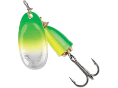 Blue Fox Classic Vibrax 04 lure, front view, UV glow boosts night visibility.