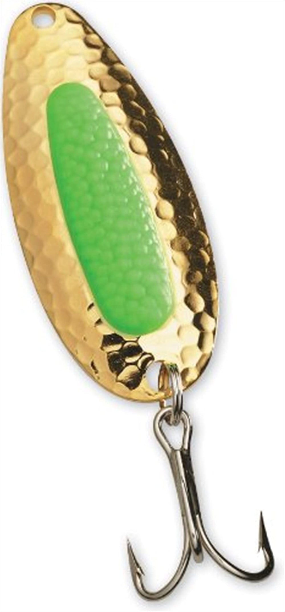 Blue Fox Pixee Spoon with gold plated green insert for deep water casting.