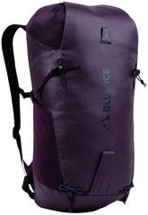 Blue Ice Dragonfly 26L pack side view shows compact, streamlined design for technical climbs.