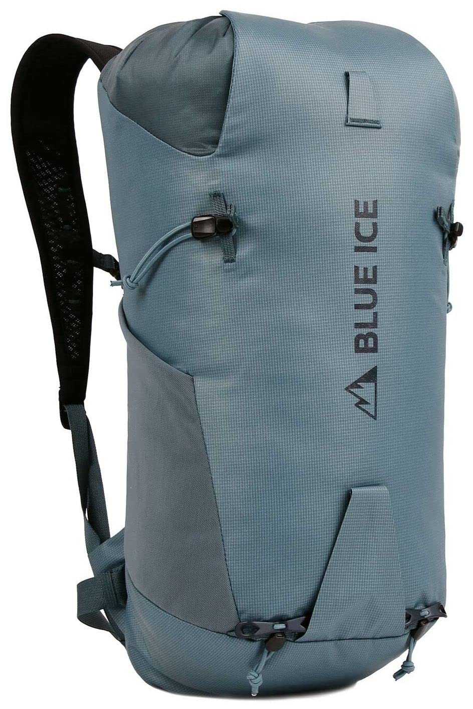 Blue Ice Dragonfly 26L pack side view for alpine adventures and gear organization.