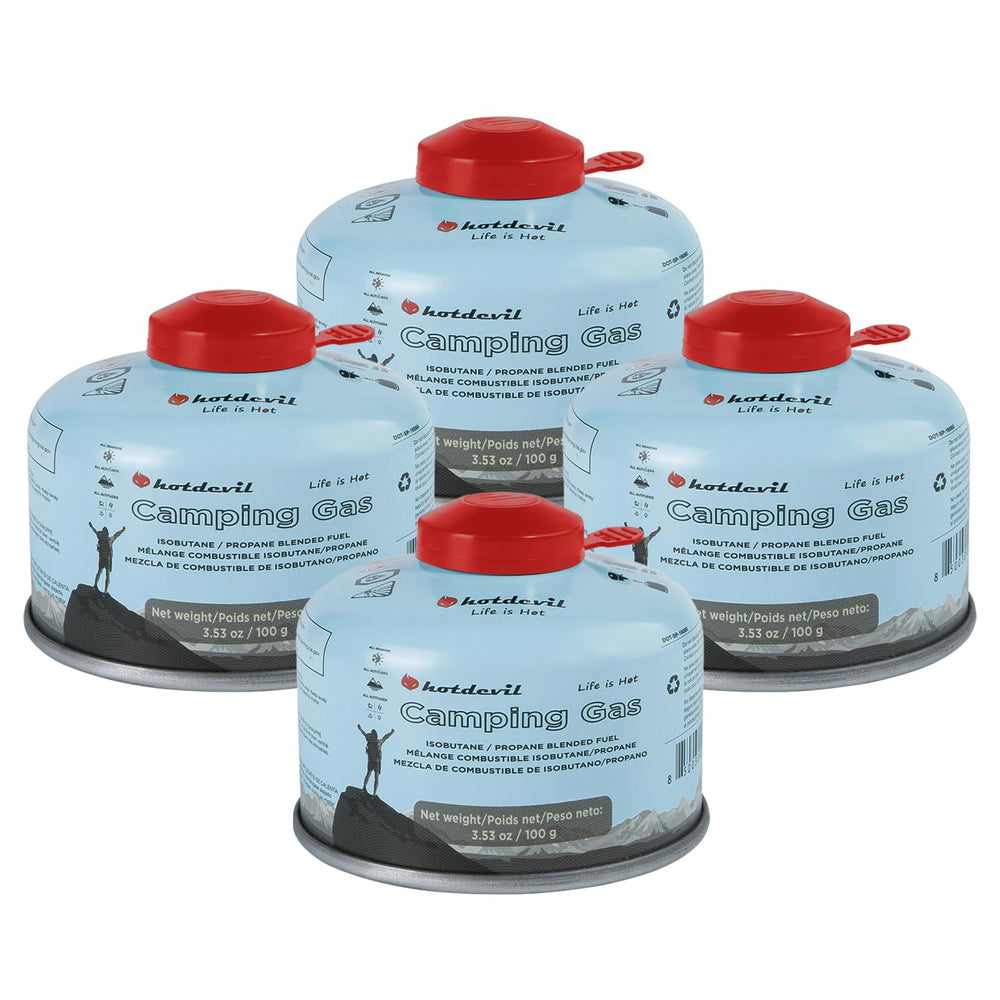 BlueFire isobutane fuel canister with a leak-free cap for safe transport