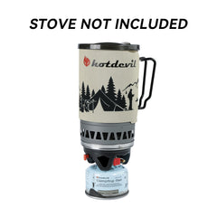 BlueFire screw-on fitting; universal compatibility with isobutane stoves.