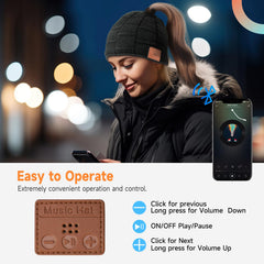 Model wearing Bluetooth Beanie in black during winter