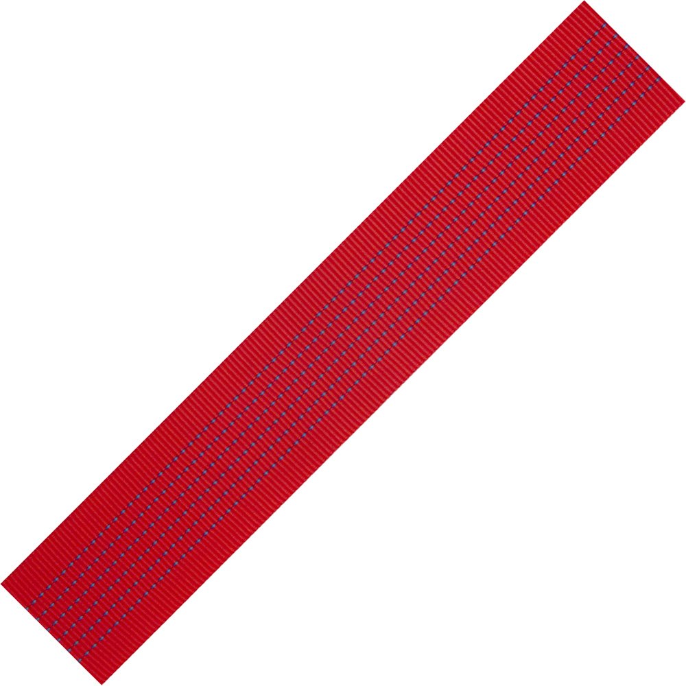 BlueWater Ropes Red Climb-Spec tubular webbing offers durable abrasion resistance for climbing and anchor setups.