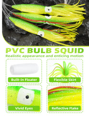 BLUEWING bulb squids with floats increase buoyancy and visibility.