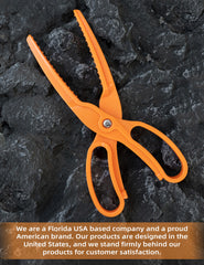 BLUEWING fishing gripper orange in-use on fish demonstrates one-handed operation.