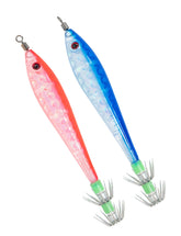 BLUEWING squid jig lure close-up in red/blue finish