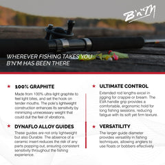B'n'M Buck's Graphite Jig Pole 11ft, 20-inch EVA handle, comfortable grip.