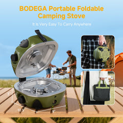 BODEGA stove with portable handle close-up emphasizing easy transport