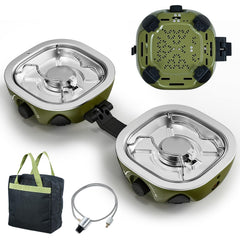 BODEGA 2 burner stove folded for portability, ideal for camping