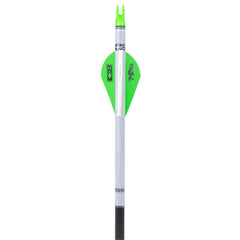 Bohning Blazer Quickfletch neon-green vanes installed for fast, tool-free fletching.