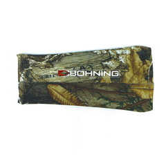 Bohning slip-on archery armguard in camo provides forearm protection during shots.