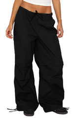 BOKITECAO women cargo pants front view shows roomy wide legs and pockets for everyday carry.