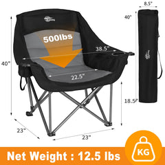 Bolosy oversized XL camping chair armrests offer comfortable support while relaxing by a campfire.