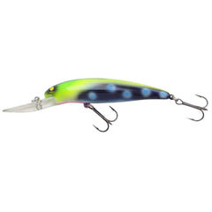 Bomber Deep Long A Blue Diamond front view highlights tight wiggle for bass and pike targeting.