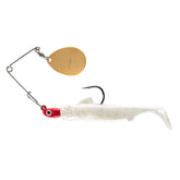 BOMBER Drumbeater Coastal Spinnerbait with red pearl silver flash boosts thump to attract redfish