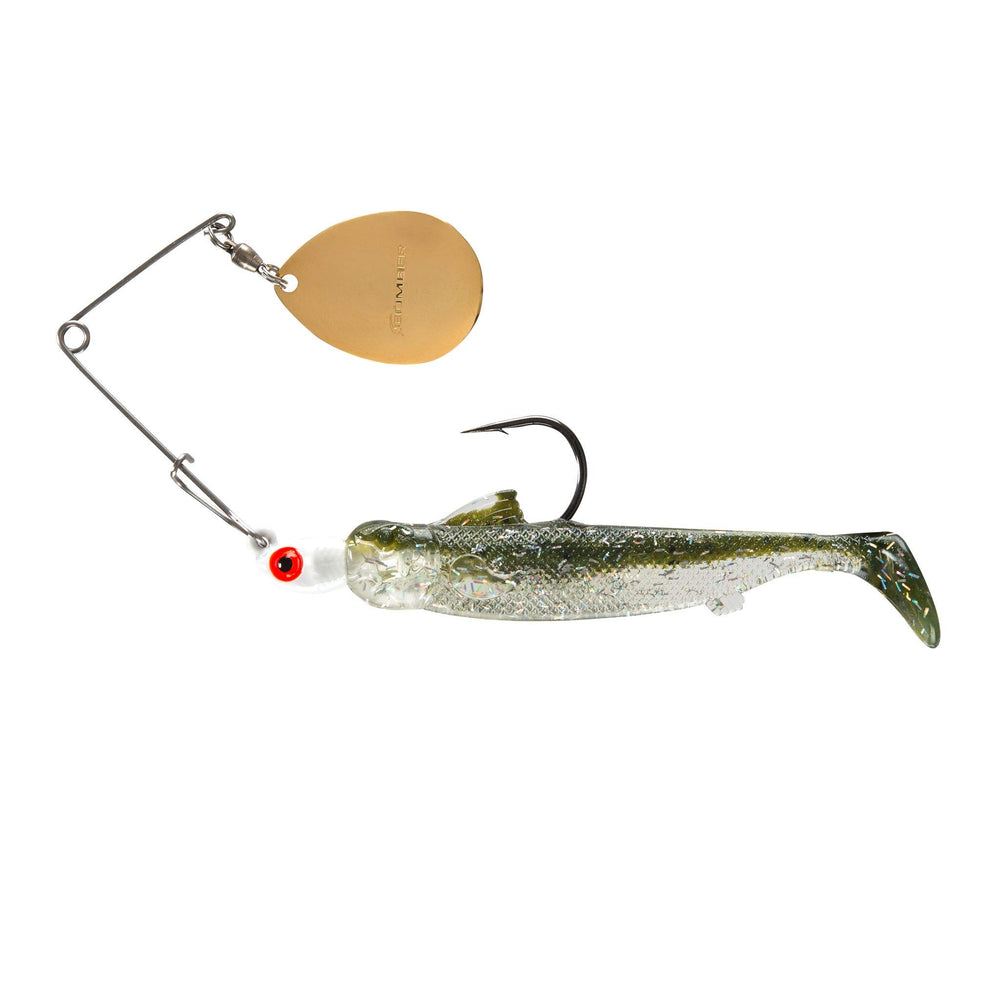 BOMBER Drumbeater coastal spinnerbait in white silver mullet triggers long-range predatory strikes