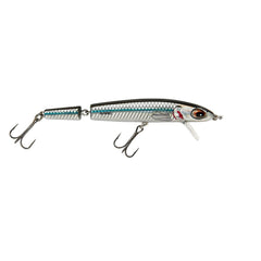 Bomber Jointed Wake Minnow Mullet, front view, wake action ideal for redfish and bass.