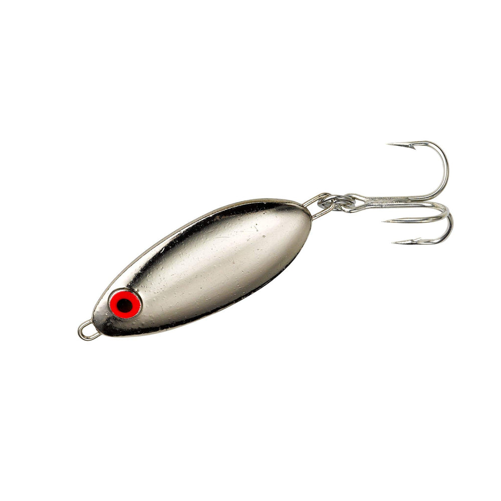 BOMBER Slab Spoon Lure Metachrome, front angle view, long casts and quick strike reach