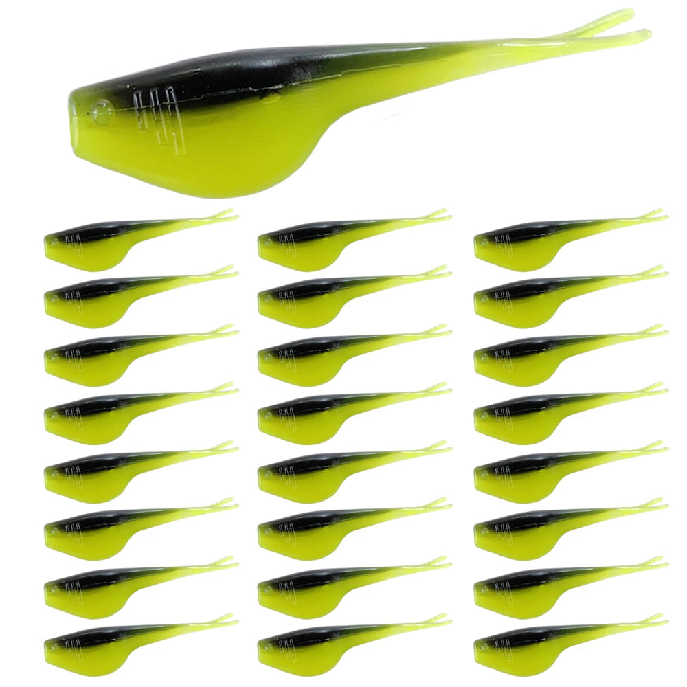 Bombite Crappie Baits Split-Tail soft plastic lures 2in pack, front view