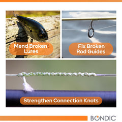 Clear UV-cured Bondic resin on fishing knot