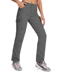 BondiTrekk women's hiking pants front view shows 9 pockets for easy gear access.
