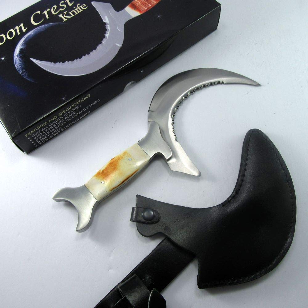 Bone handle with steel guard and pommel on Moon Crescent Knife