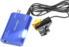 BoNew blue cloth case protects the headlamp during travel.