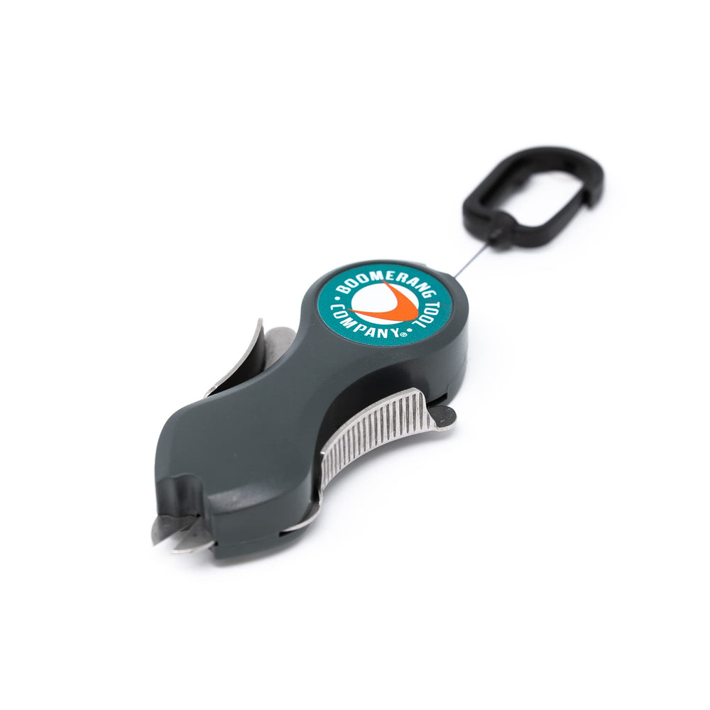 Boomerang SNIP fishing line cutter with 36-inch tether for quick, hands-free line trimming.