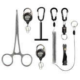 Booms Fishing FF3 7-piece Fly Fishing Tools Kit laid out with tools
