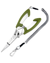 Booms Fishing H01 small pliers with green handle close-up