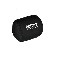 Booms Fishing RC1 neoprene reel cover on a round baitcasting reel (3.9 in W x 3.3 in D)