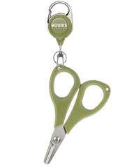 Booms S01 3.9-inch fishing scissors in green with retractable retractor