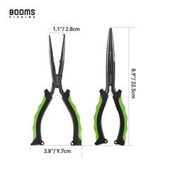 Close-up of Booms F03 long nose pliers showing slender jaws