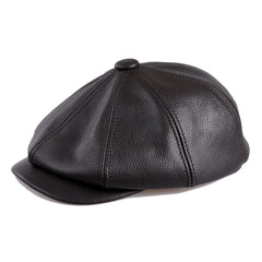 BOONJOVIA men's newsboy cap side view in black leather for versatile outfits.