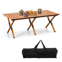 BOOSDEN portable folding table open for outdoor dining with lightweight, durable aluminum construction.