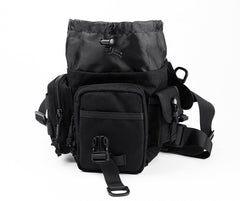 BootKitchenTan drop leg bag interior with drawstring closure and compartments.