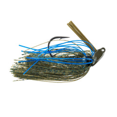 Booyah Bankroll Jig with flat-top stand-up design shows upright bottom positioning for better strikes.