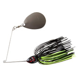 Booyah Moontalker spinner-bait with black-chartreuse blade boosts night bass visibility.