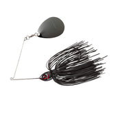 Booyah Moontalker spinner bait close-up showing the black nickel blade for night fishing