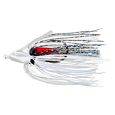 Booyah Swim N Jig White Shad front view highlights compact, snag-resistant jighead for dense weed.