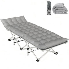 bop adjustable folding camping bed front view shows sturdy ten-leg frame for stable outdoor use