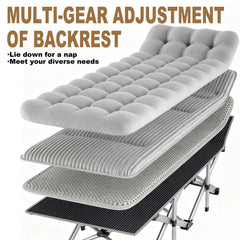 bop flat-tube cot backrest adjustment close-up demonstrates tool-free position changes