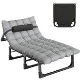 Bop portable folding camping cot opened to reveal the 75x29.5-inch sleeping surface for travel.