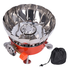 BORD ABSTRACT portable stove with wind-resistant burner for stable outdoor cooking.